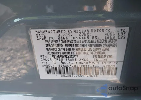 2025 Nissan Sentra Sr z USA, uszkodzony, nr VIN 3N1AB8DV5SY343675